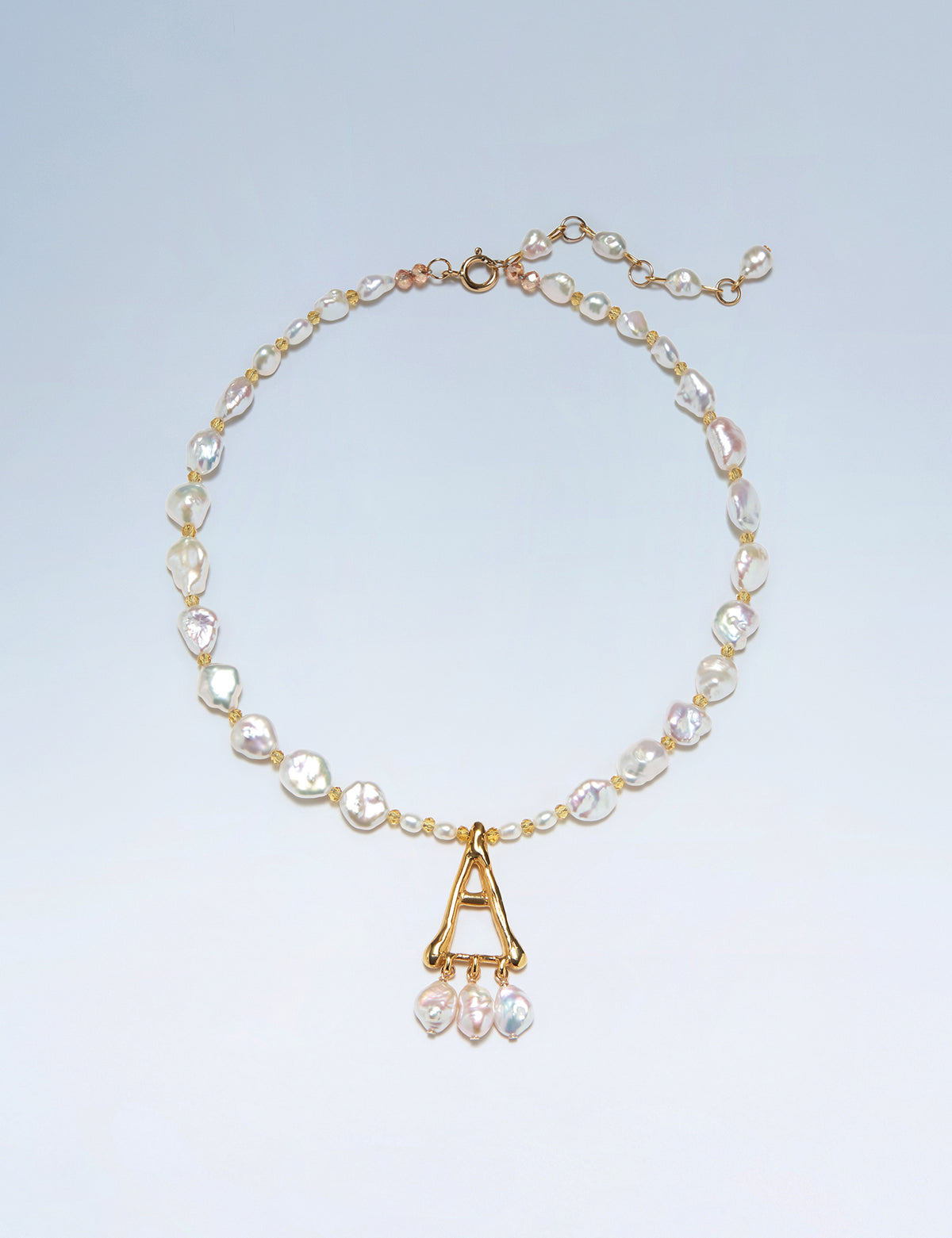 Anne Boleyn letter A initial necklace with freshwater pearls