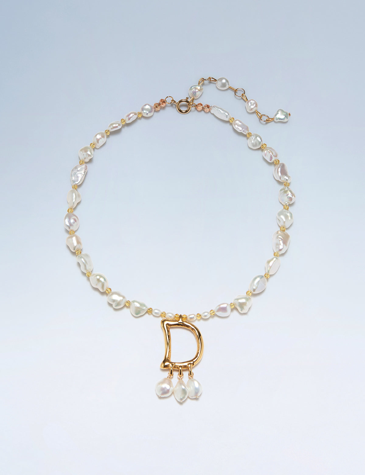 Anne Boleyn letter D initial necklace with freshwater pearls