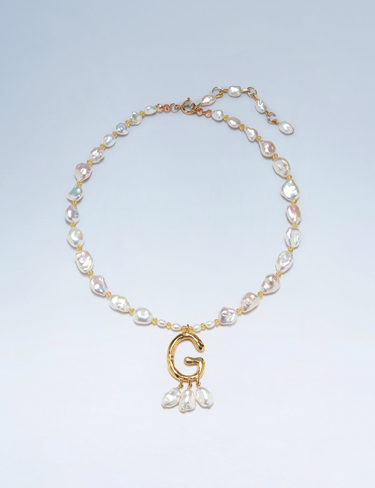 Anne Boleyn letter G initial necklace with freshwater pearls