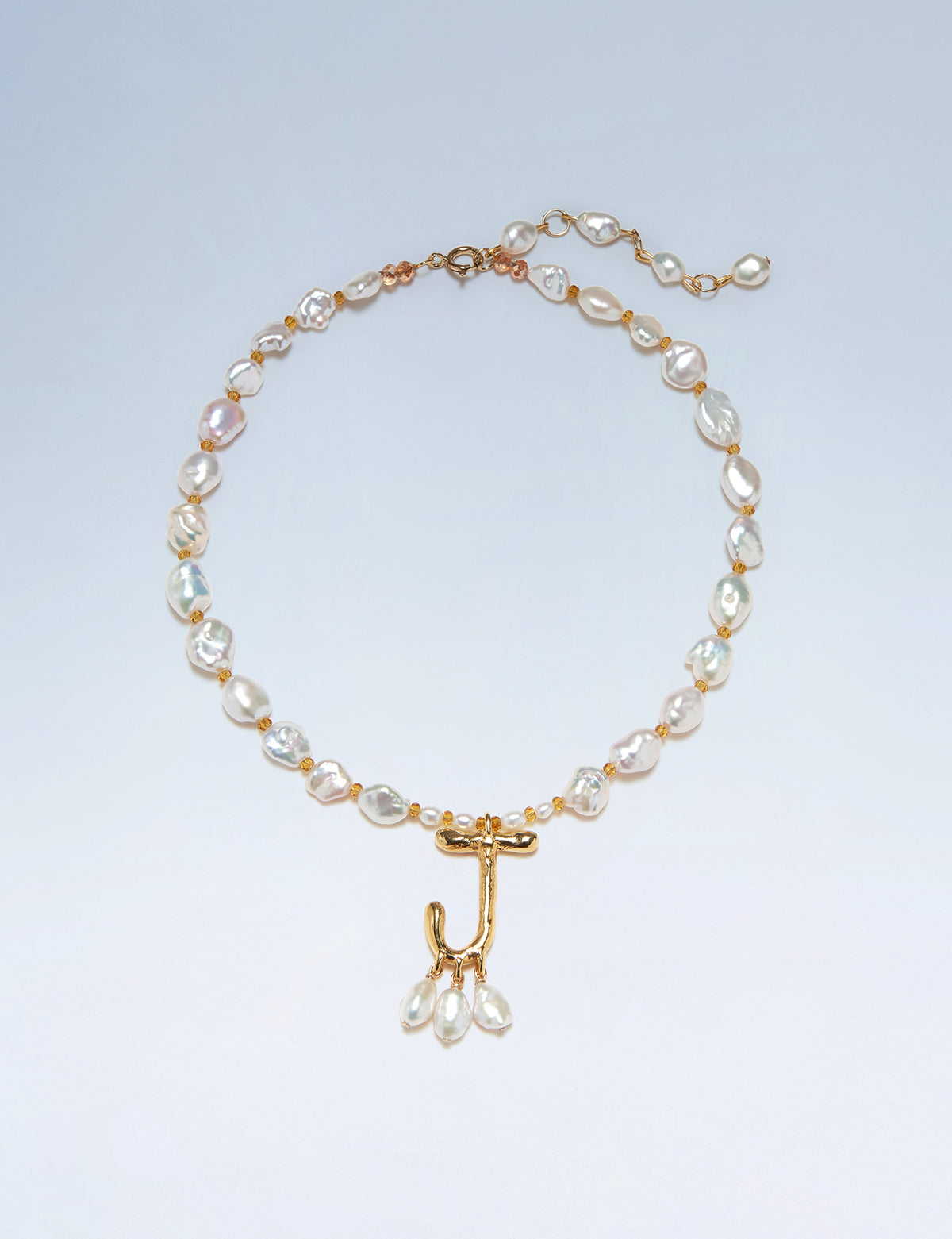 Anne Boleyn letter J initial necklace with freshwater pearls