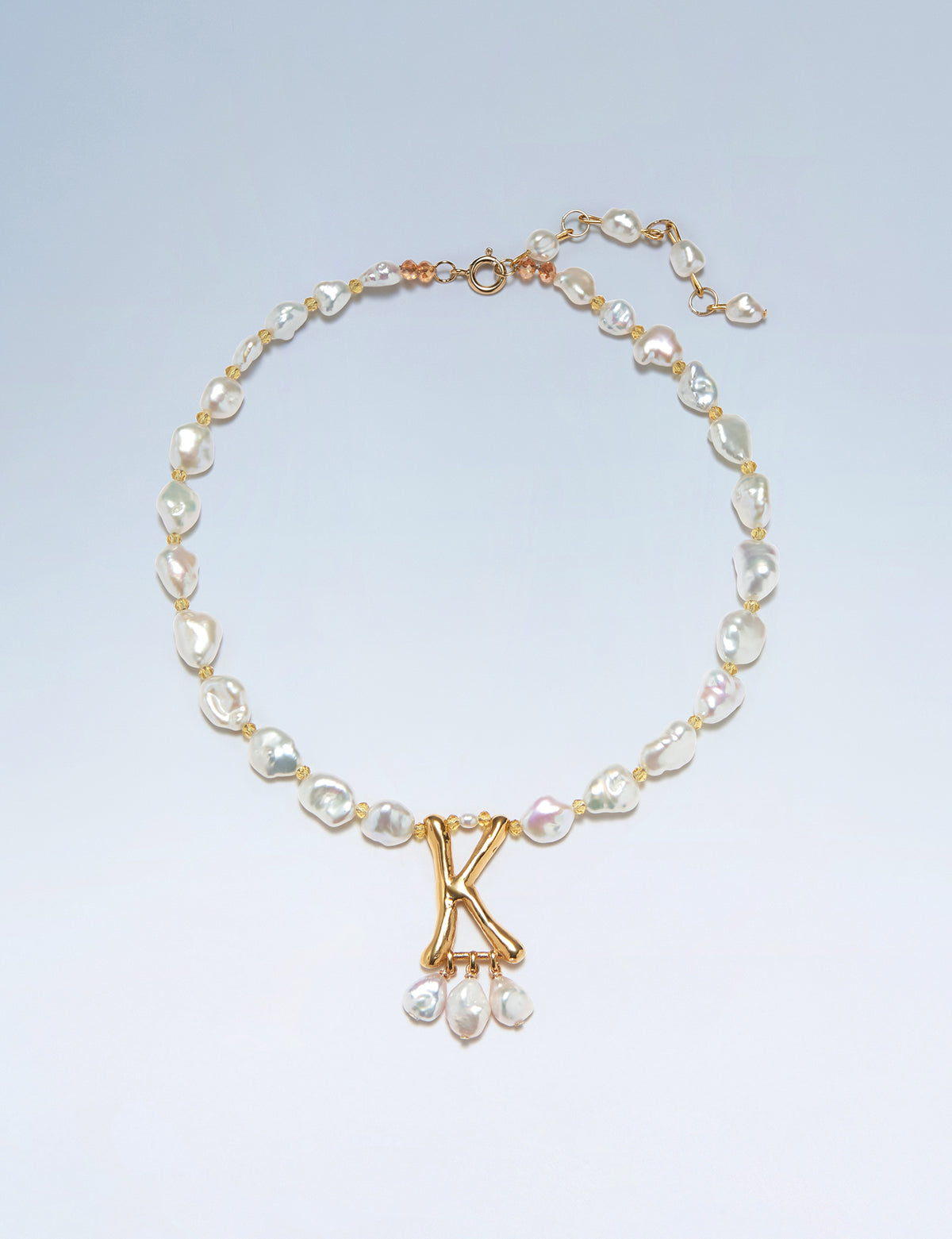 Anne Boleyn letter K initial necklace with freshwater pearls