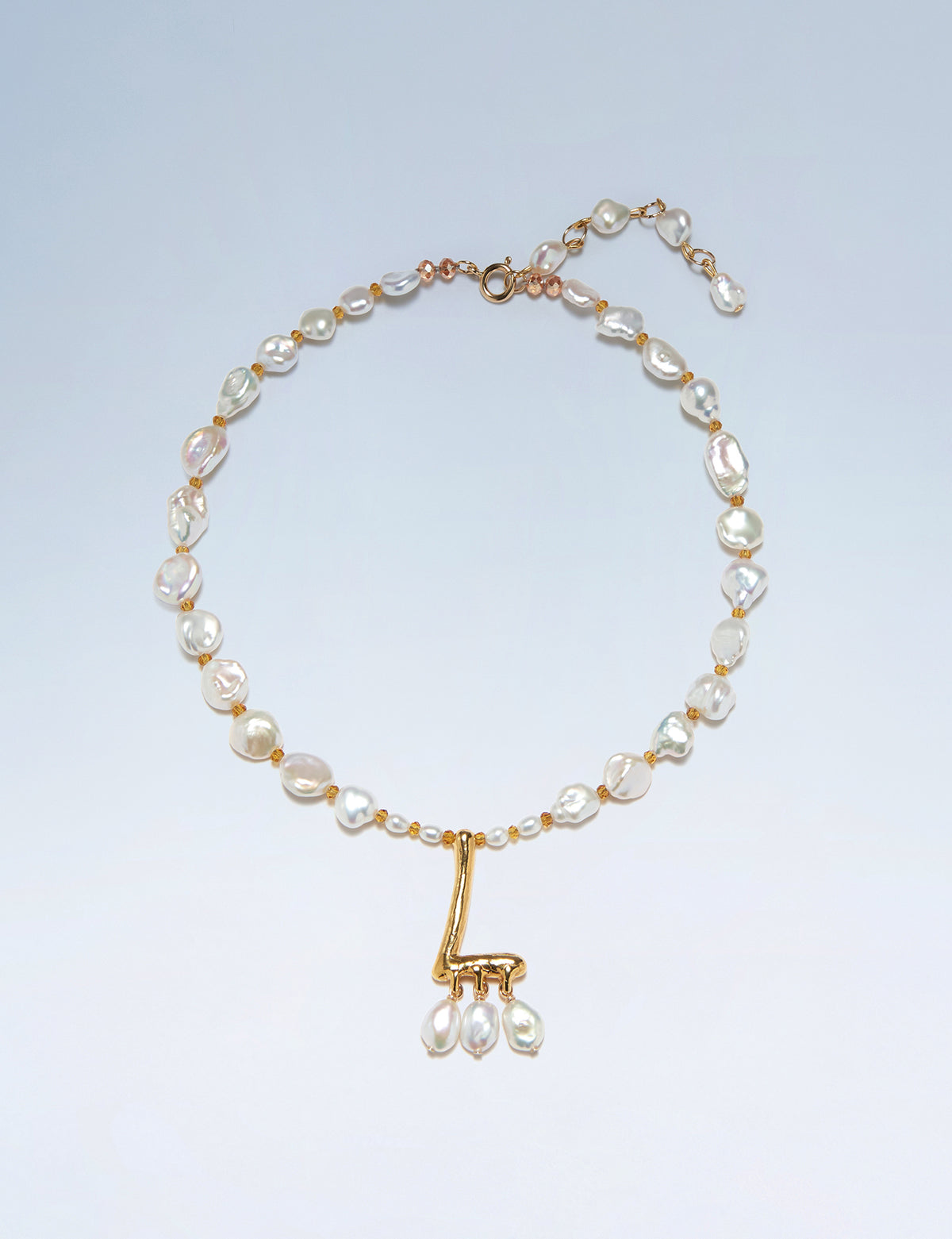 Anne Boleyn letter L initial necklace with freshwater pearls