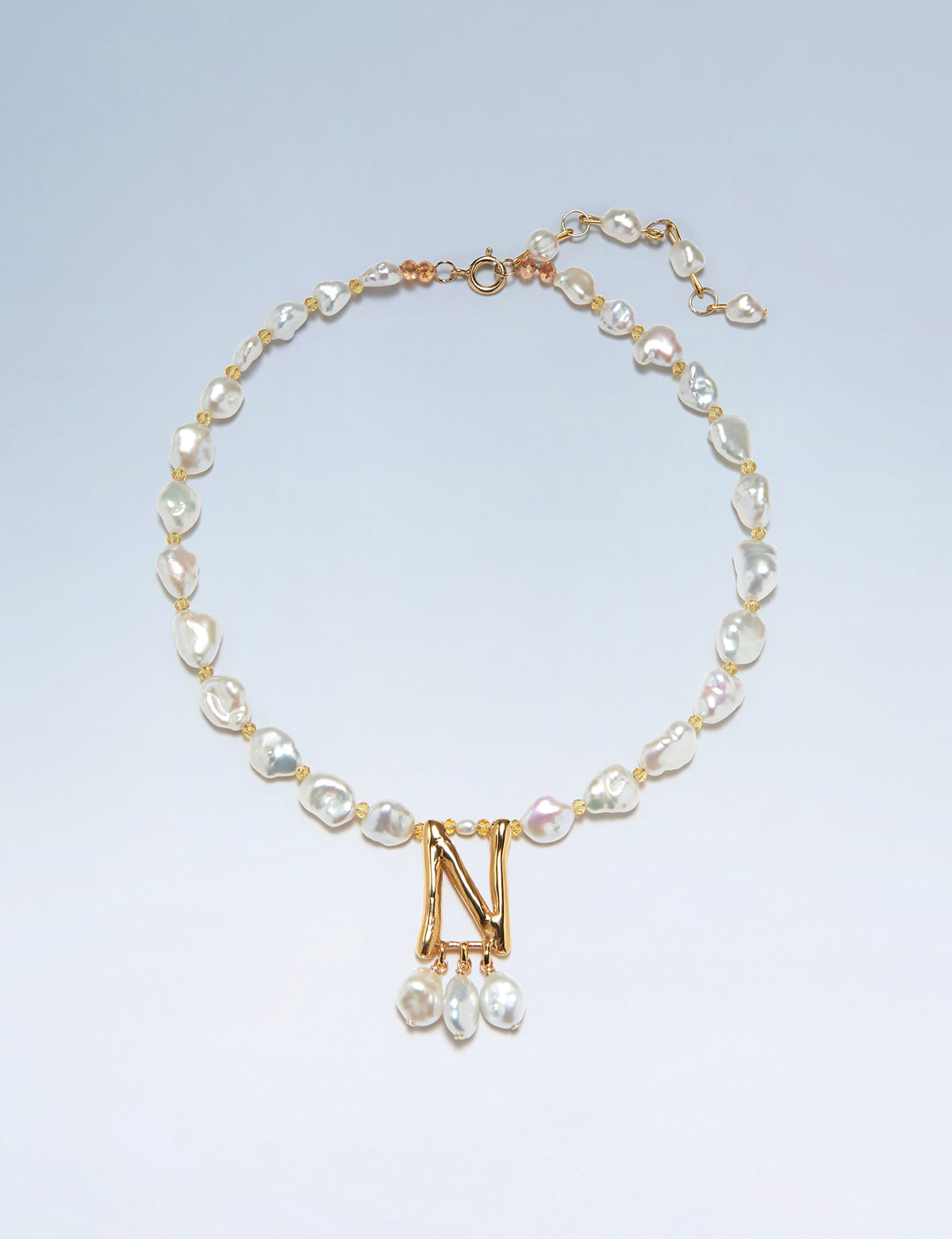 Anne Boleyn letter N initial necklace with freshwater pearls
