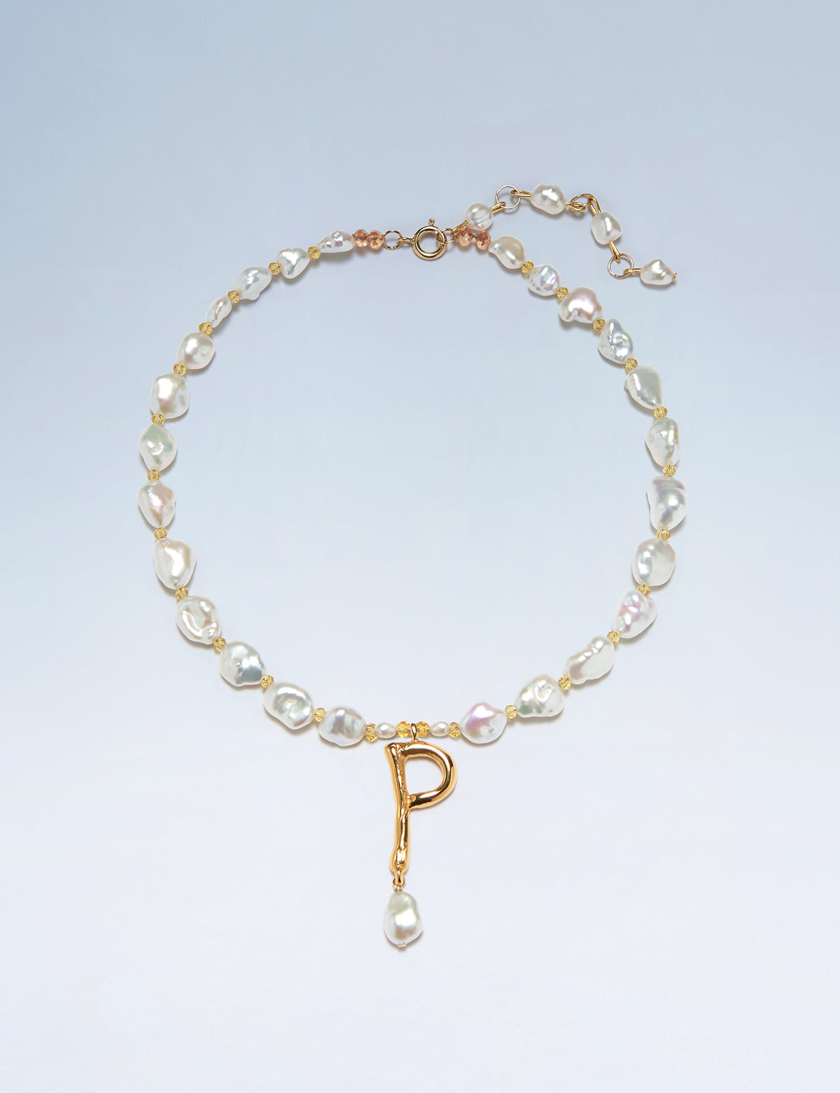 Anne Boleyn letter P initial necklace with freshwater pearls
