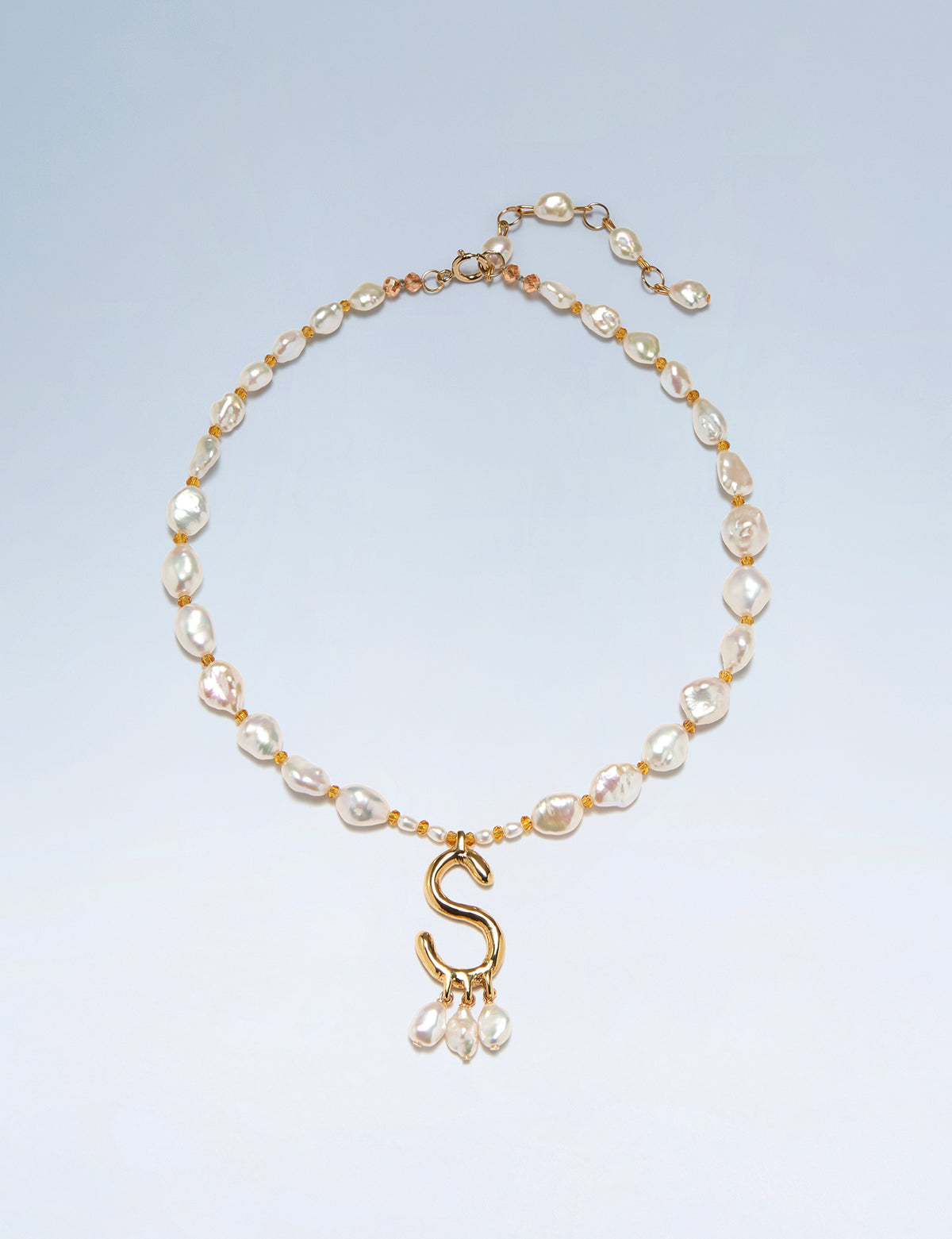 Anne Boleyn letter S initial necklace with freshwater pearls