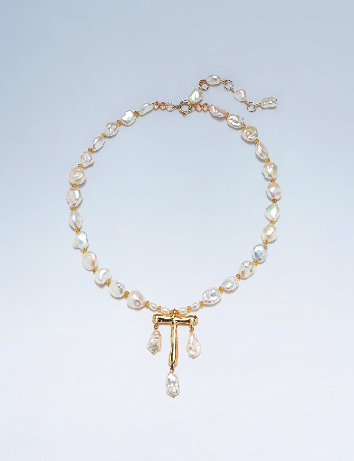 Anne Boleyn letter T initial necklace with freshwater pearls