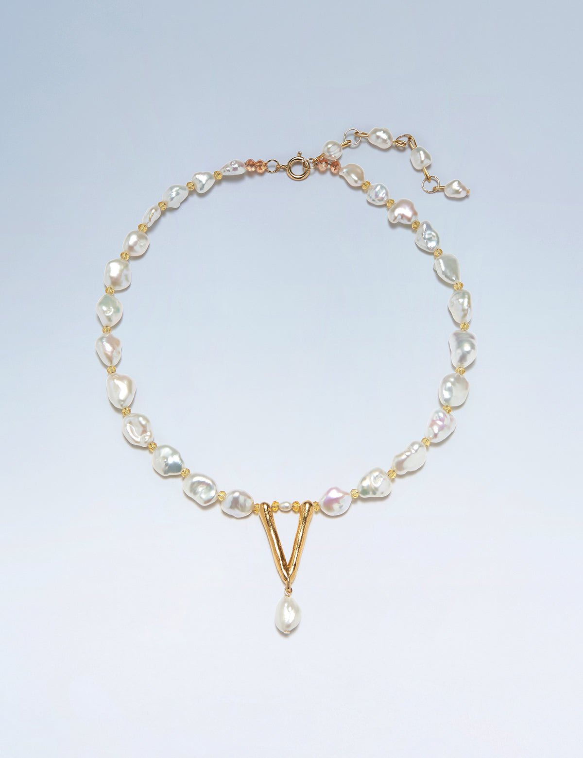 Anne Boleyn letter V initial necklace with freshwater pearls
