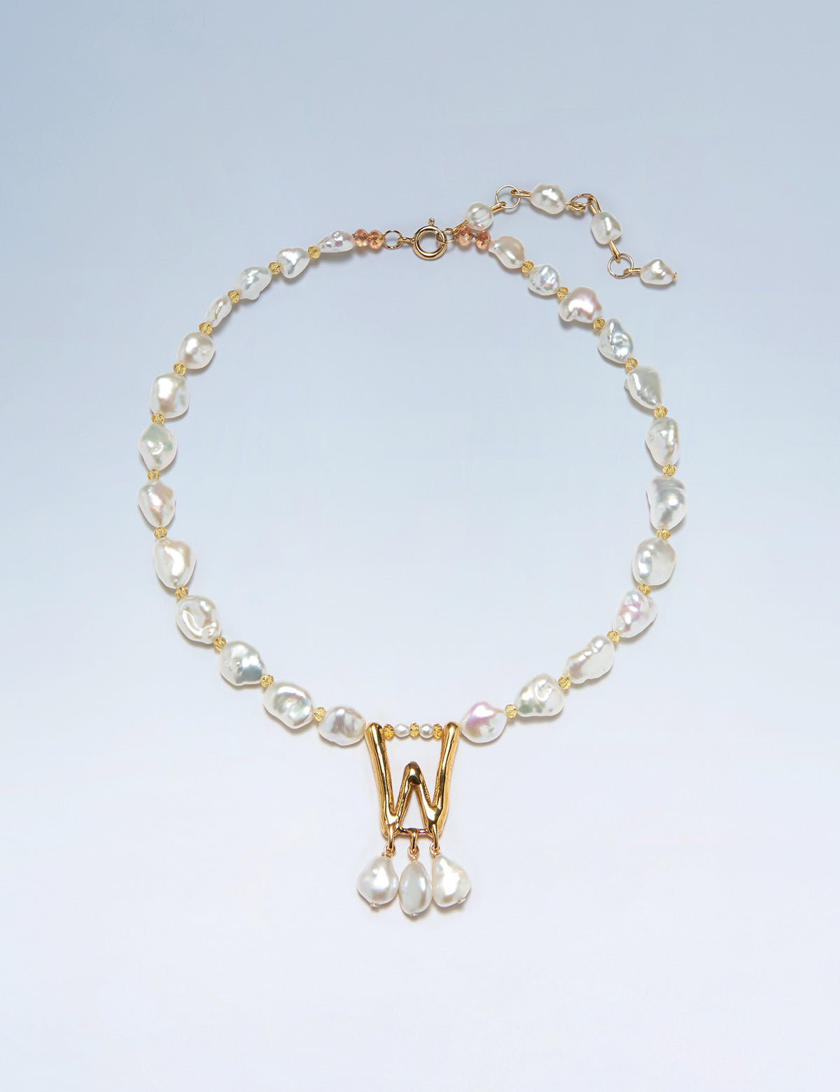 Anne Boleyn letter W initial necklace with freshwater pearls