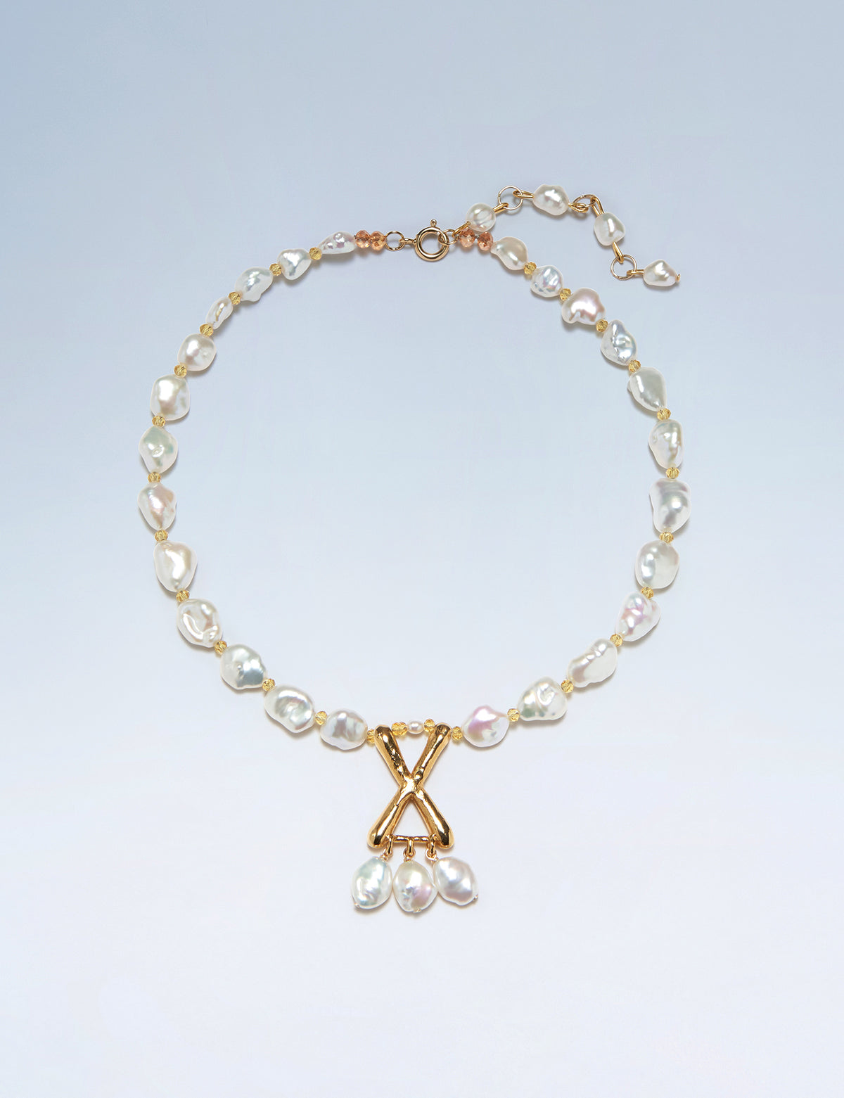 Anne Boleyn letter X initial necklace with freshwater pearls