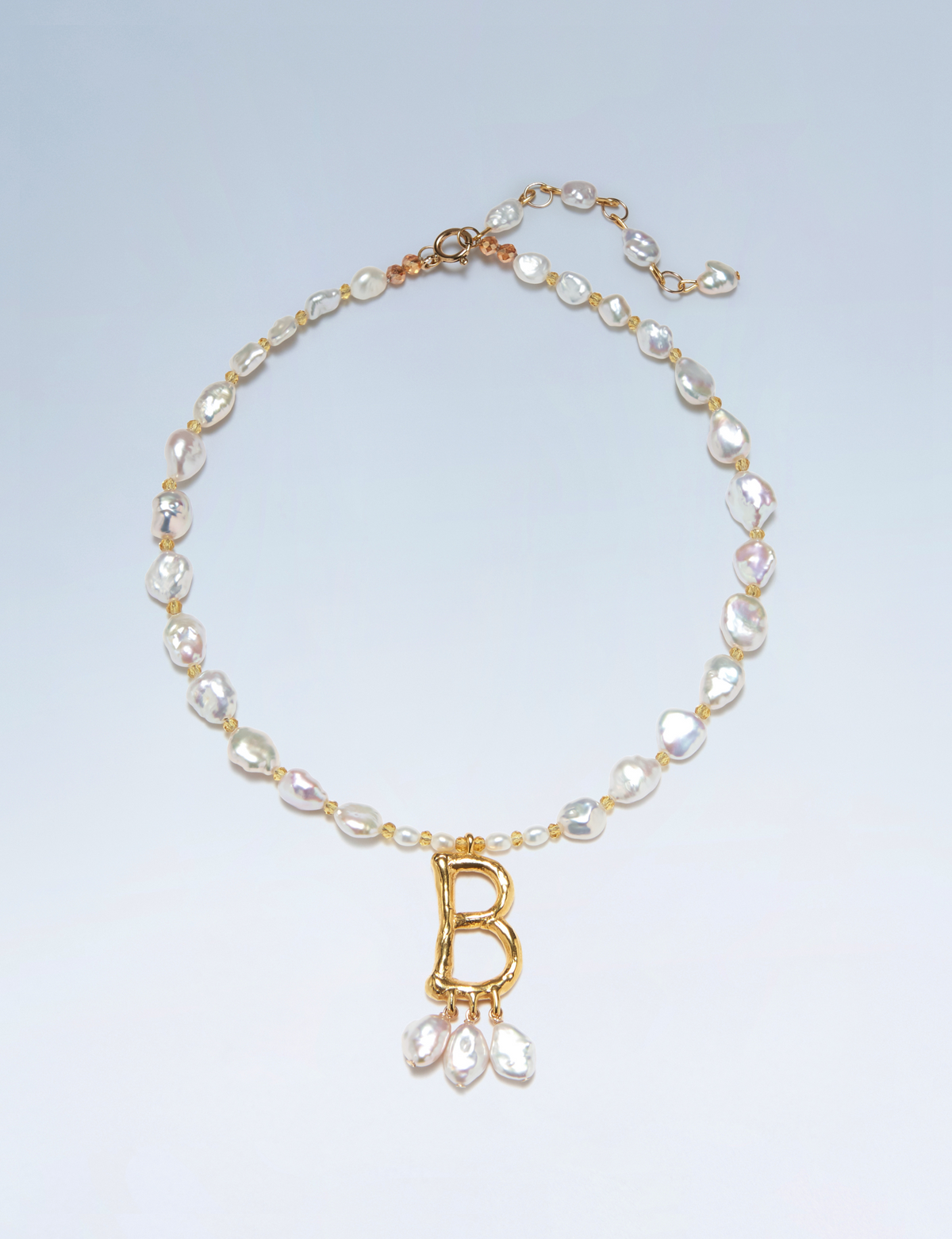 Anne Boleyn letter B initial necklace with freshwater pearls