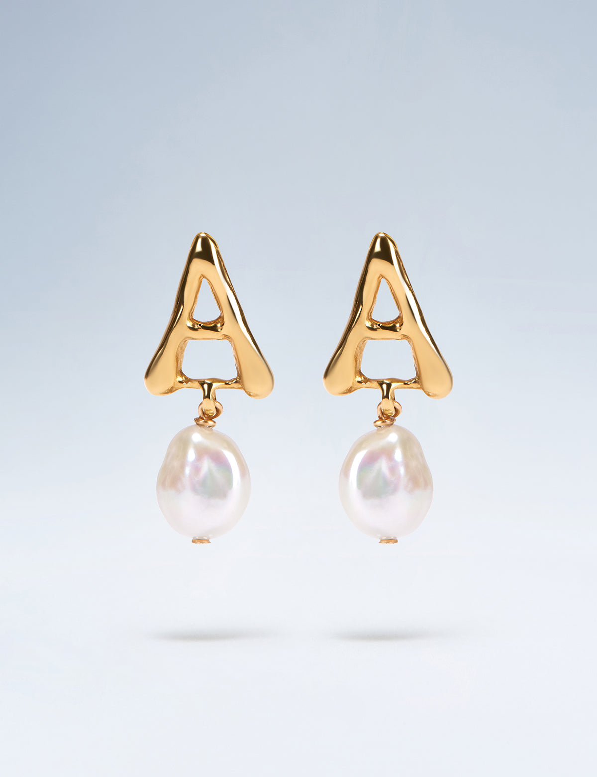 Anne Boleyn letter A gold vermeil earrings with freshwater pearl drops