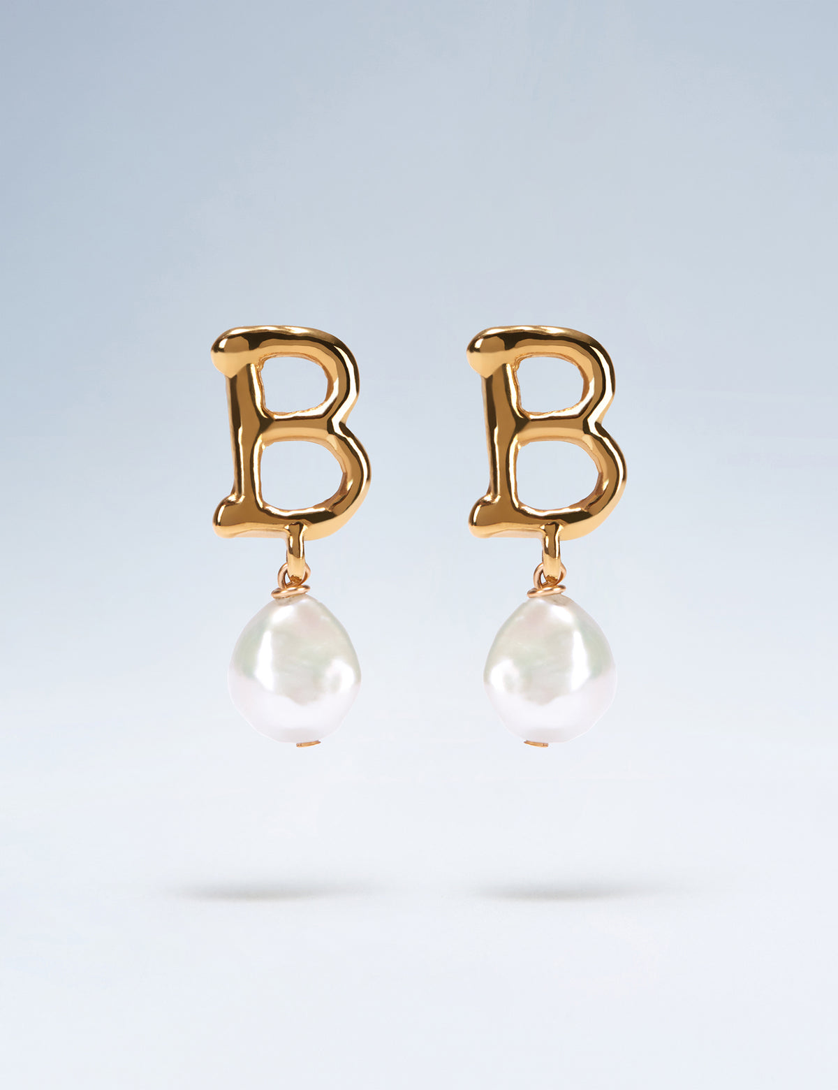 Anne Boleyn letter B gold vermeil earrings with freshwater pearl drops