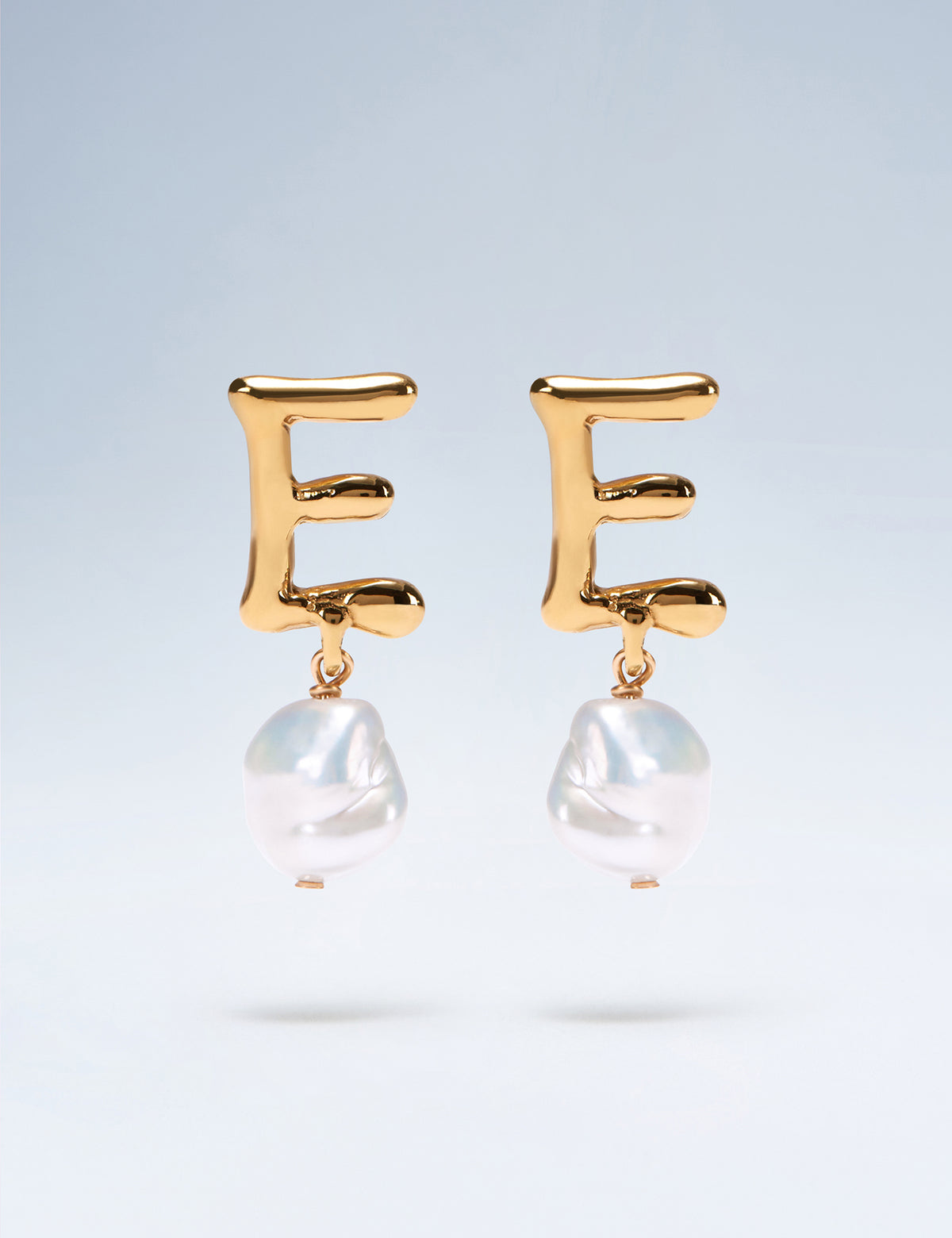 Anne Boleyn letter E gold vermeil earrings with freshwater pearl drops