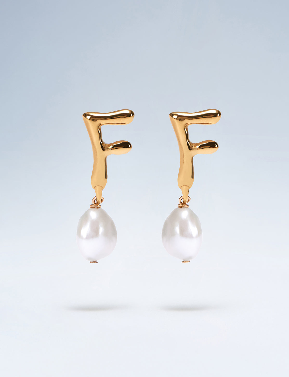 Anne Boleyn letter F gold vermeil earrings with freshwater pearl drops