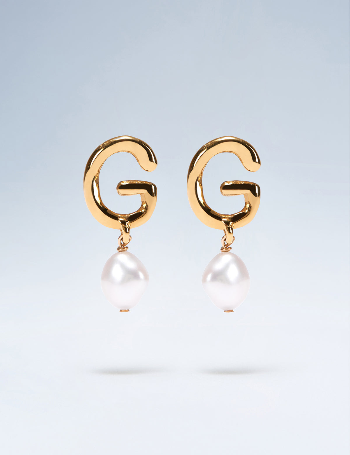 Anne Boleyn letter G gold vermeil earrings with freshwater pearl drops