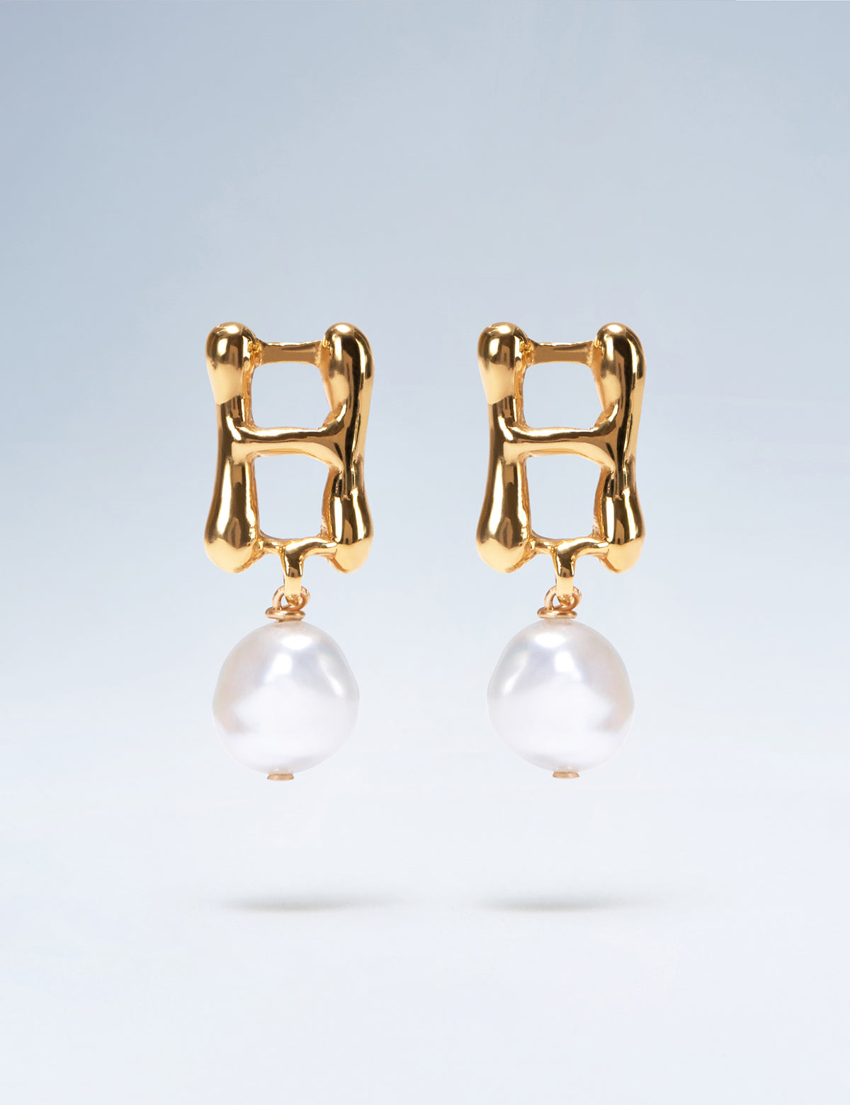 Anne Boleyn letter H gold vermeil earrings with freshwater pearl drops