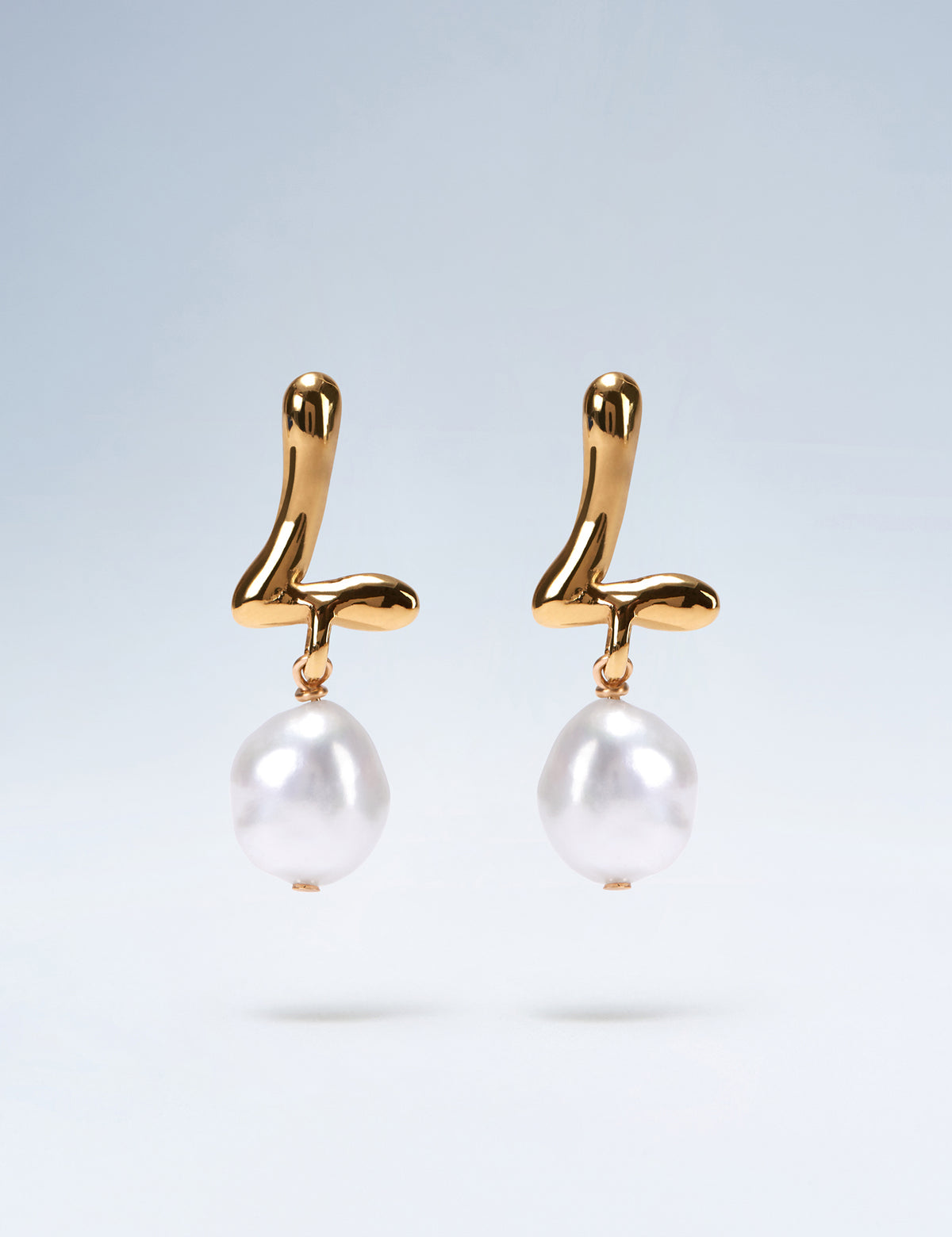 Anne Boleyn letter L gold vermeil earrings with freshwater pearl drops