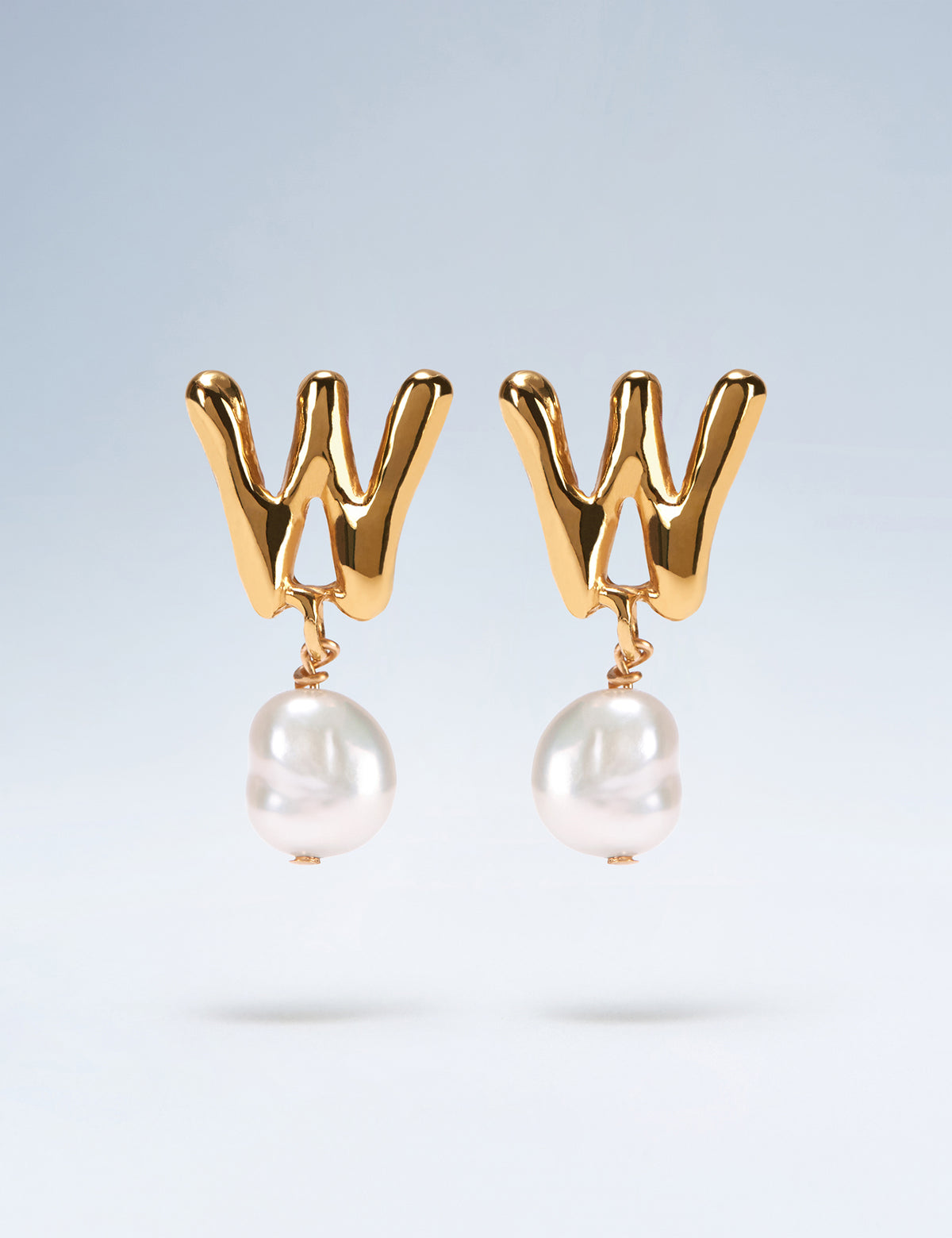 Anne Boleyn letter W gold vermeil earrings with freshwater pearl drops
