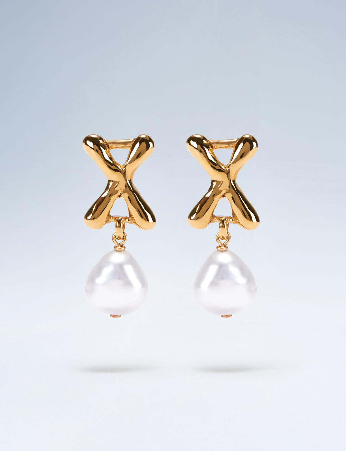 Anne Boleyn letter X gold vermeil earrings with freshwater pearl drops