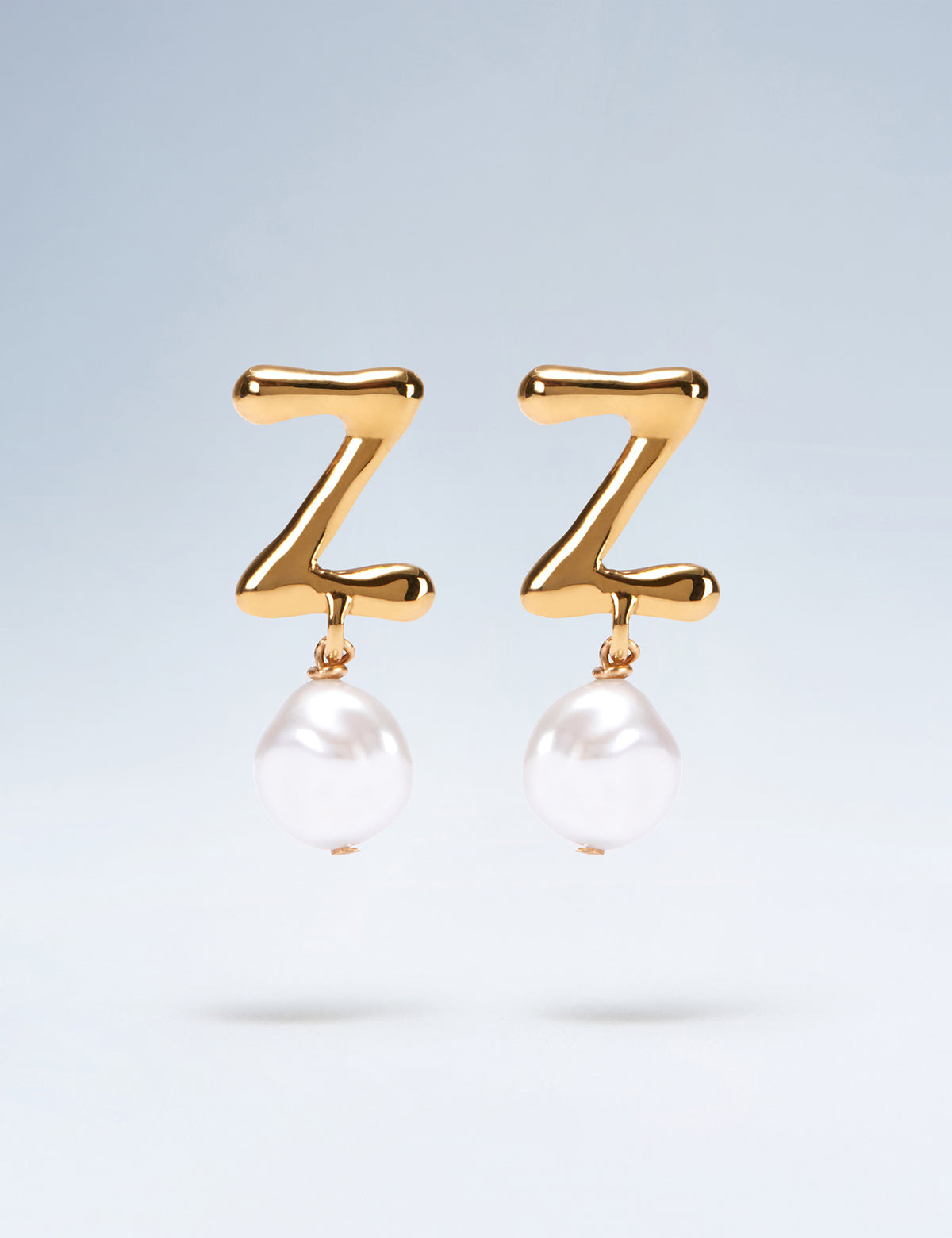 Anne Boleyn letter Z gold vermeil earrings with freshwater pearl drops