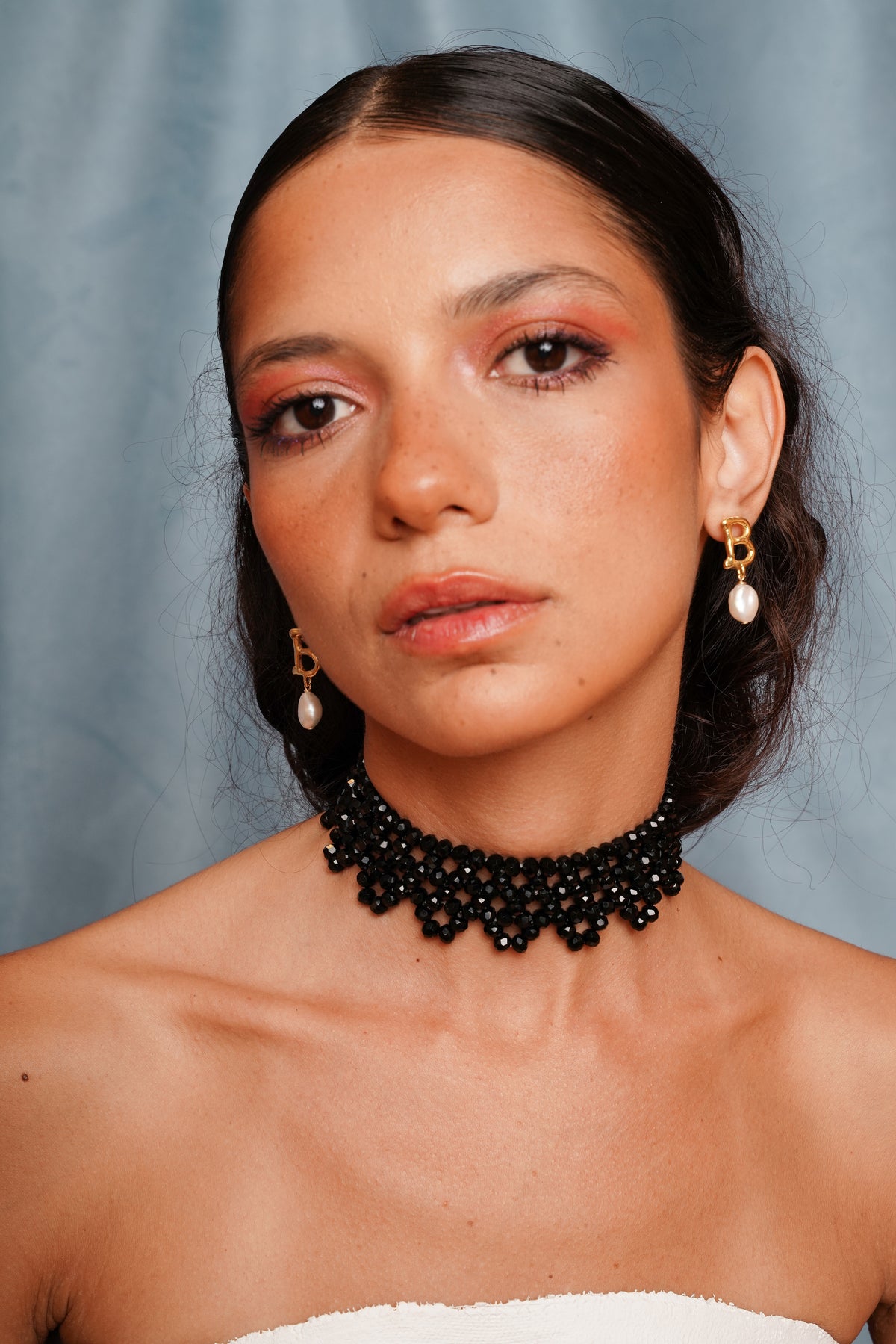 Temptress beaded choker in black glass beads, alternate view