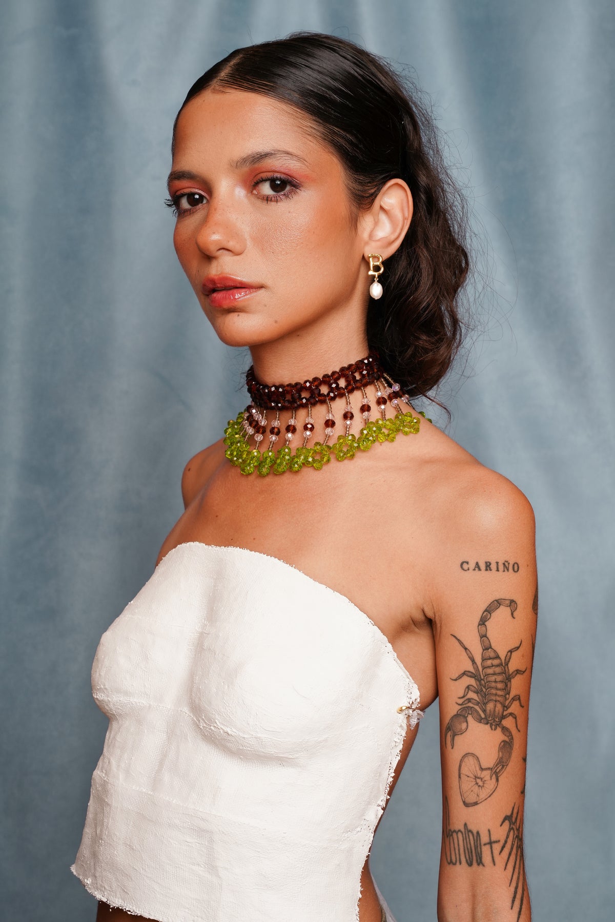 Vampiress beaded choker with freshwater keshi pearls, alternate view