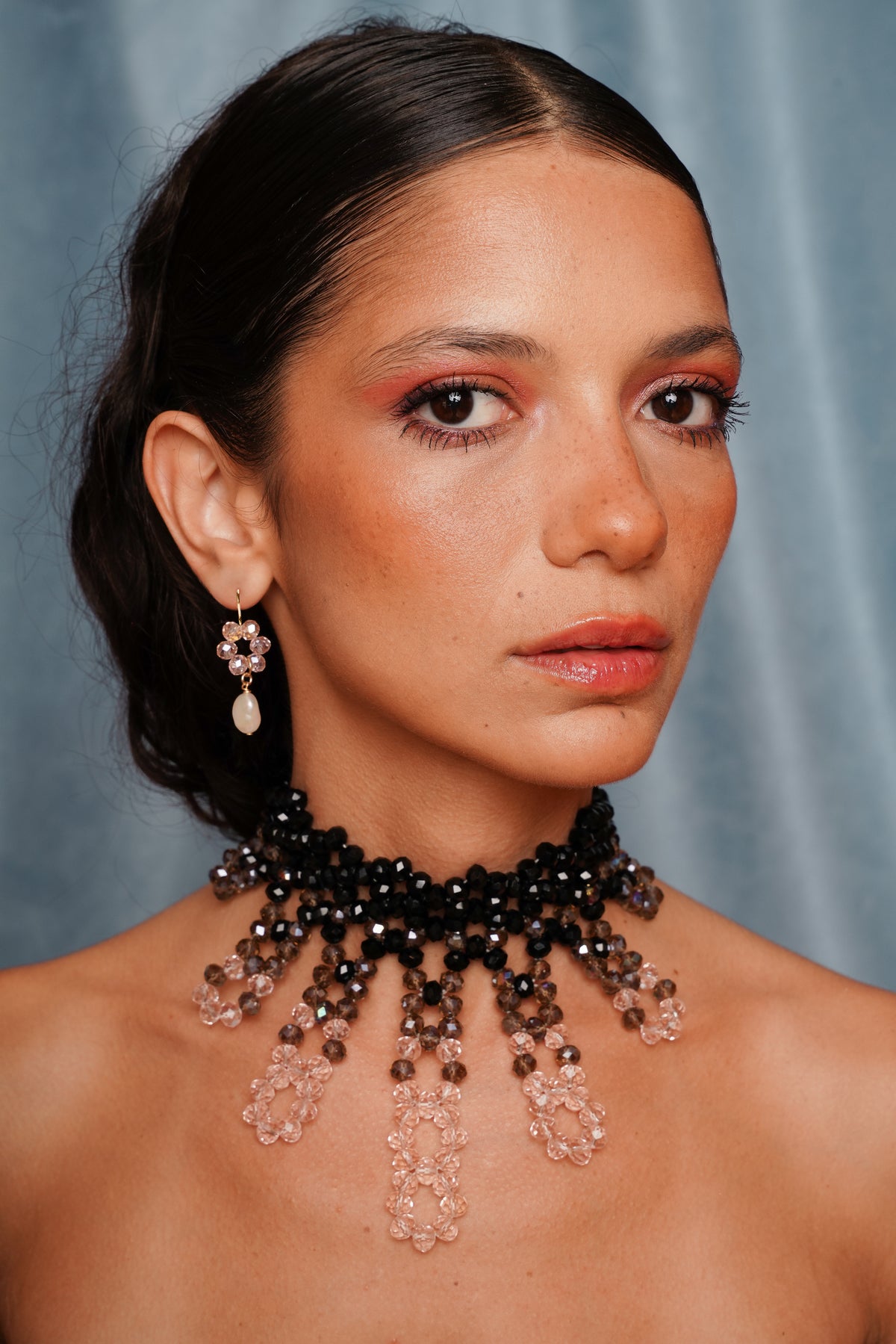 Drip beaded choker with freshwater keshi pearls, alternate view