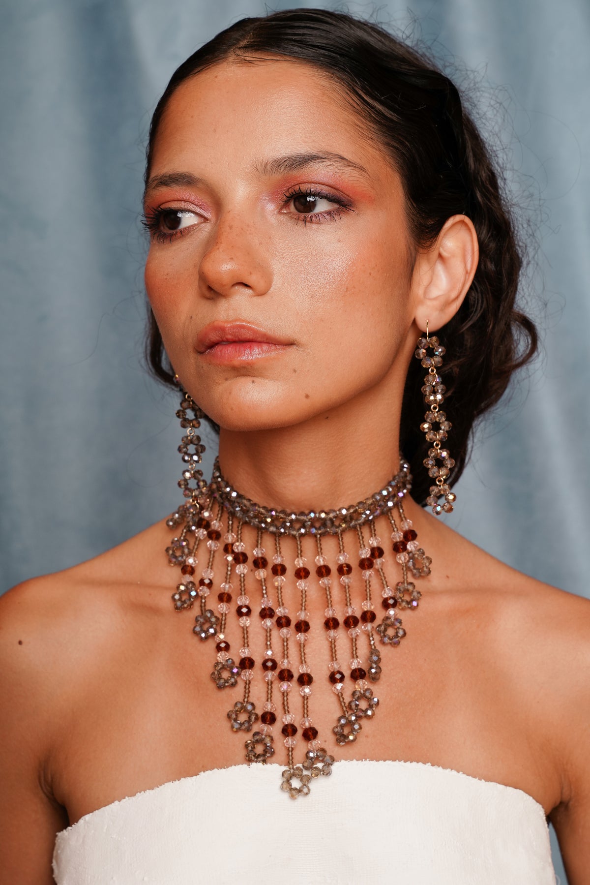 Tentacoli multi-strand choker in glass beads and freshwater pearls, alternate view