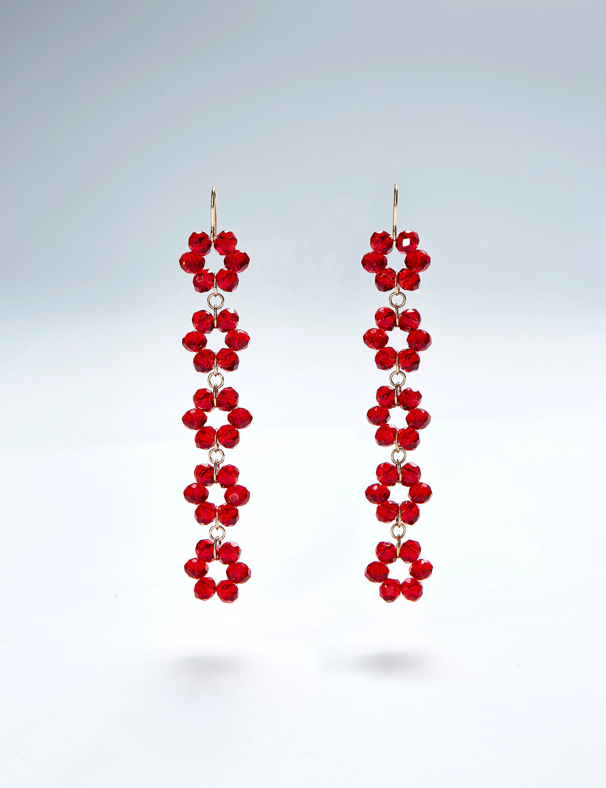 Daisy Chain beaded earrings in glass beads, shown in several colours
